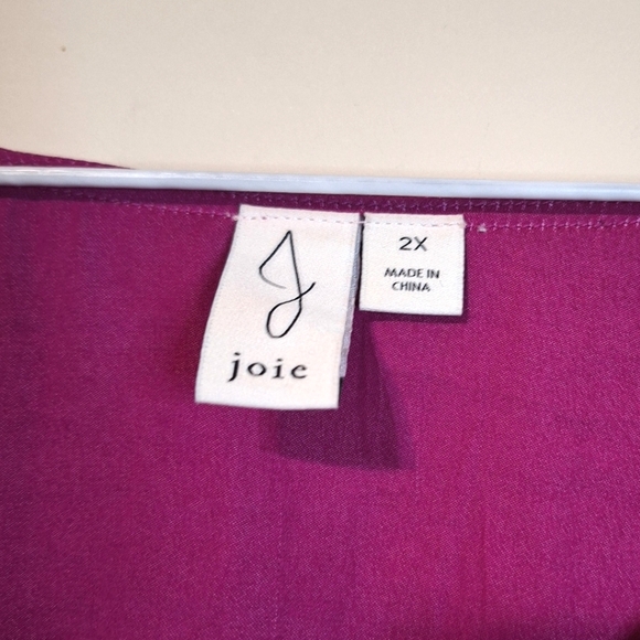 Joie 2X v-neck satin long baloon sleeve fushia blouse - Picture 2 of 7